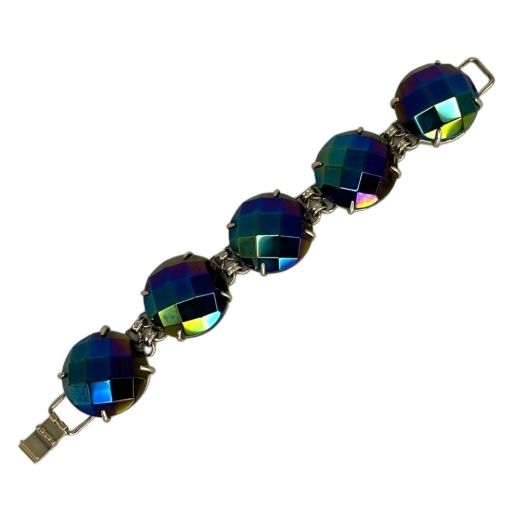 KENDRA SCOTT Iridescent Cobalt Blue Purple Statement Cassie Bracelet Yellow Gold - Picture 3 of 7